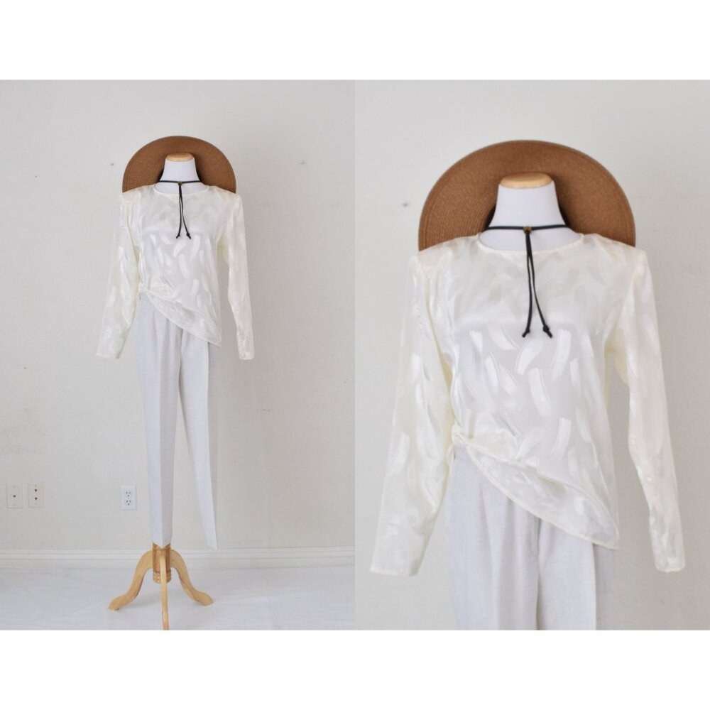 Vintage 80s Polyester Irisdescent‎ Secretary Blouse size M
